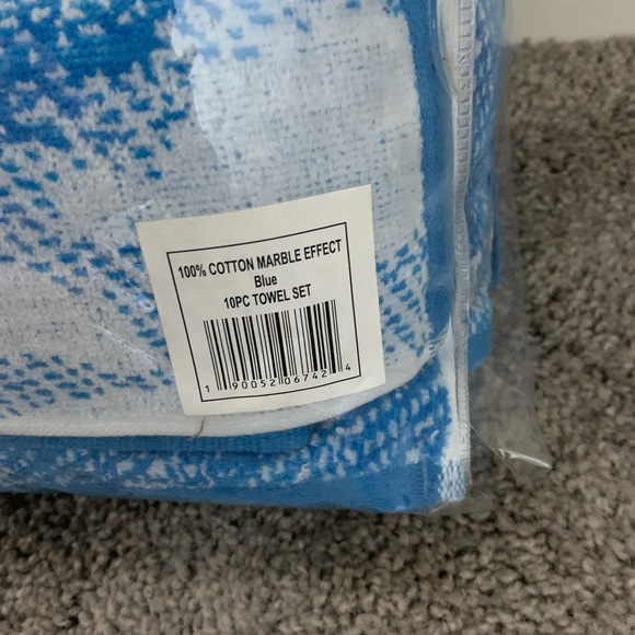 Superior cotton 10 piece marble towel set organic new blue - Picture 2 of 2